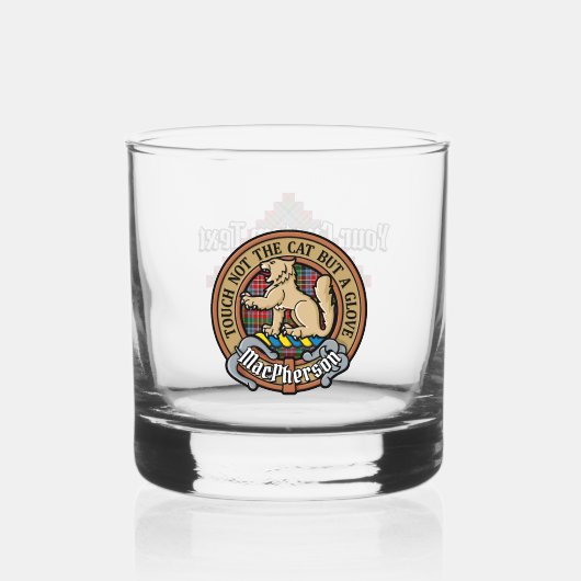 Clan MacPherson Crest over Tartan Whisky Glas (Voorkant)