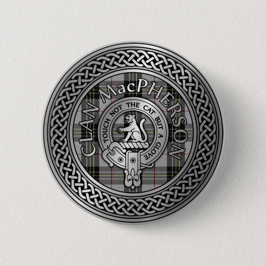 Clan MacPherson Crest & Tartan Knot Ronde Button 5,7 Cm (Voorkant)