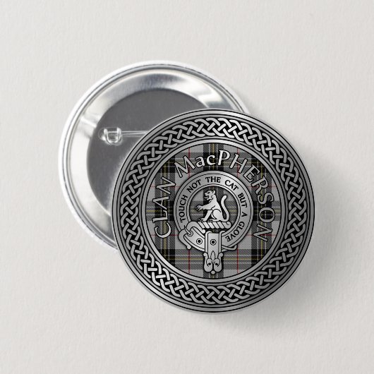 Clan MacPherson Crest & Tartan Knot Ronde Button 5,7 Cm (Voorkant /achterkant)