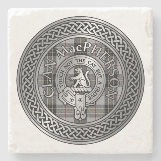Clan MacPherson Crest & Tartan Knot Stenen Onderzetter (Voorkant)