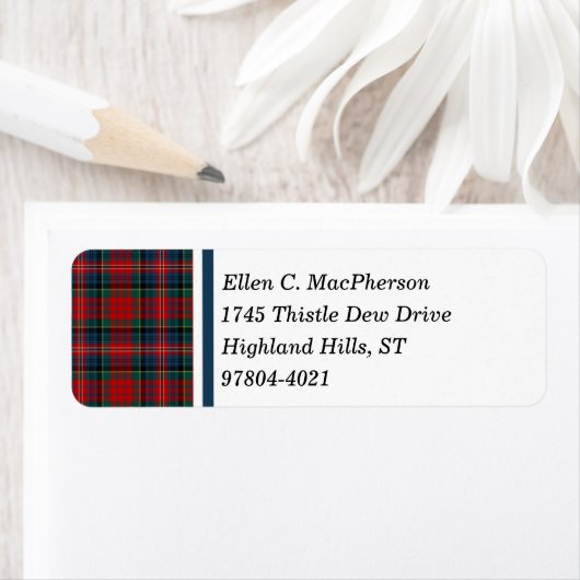 Clan MacPherson Rood en Blauw Schots Tartan Etiket (Insitu)