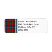 Clan MacPherson Rood en Blauw Schots Tartan Etiket (Voorkant)