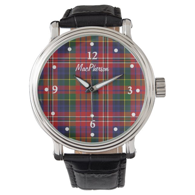 Clan MacPherson Tartan Plaid Gezicht Custom Watch Horloge (Voorkant)