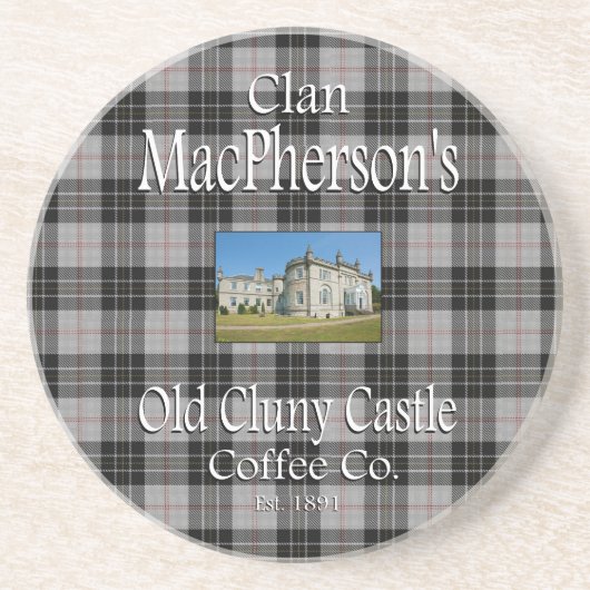 Clan MacPherson's Oude Cluny Castle Koffie Co. Zandsteen Onderzetter (Voorkant)