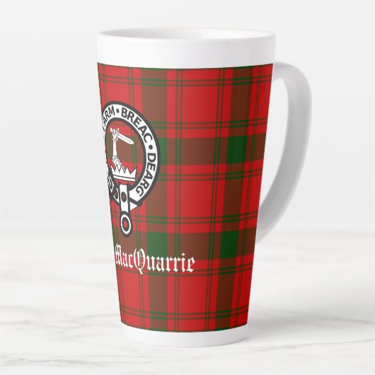 Clan MacQuarrie Tartan en Crest Latte Mok (Rechterhoek)