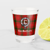 Clan MacQuarrie Tartan en Crest Shot Glas (Voorkant)