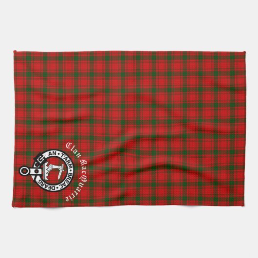 Clan MacQuarrie Tartan en Crest Theedoek (Horizontaal)