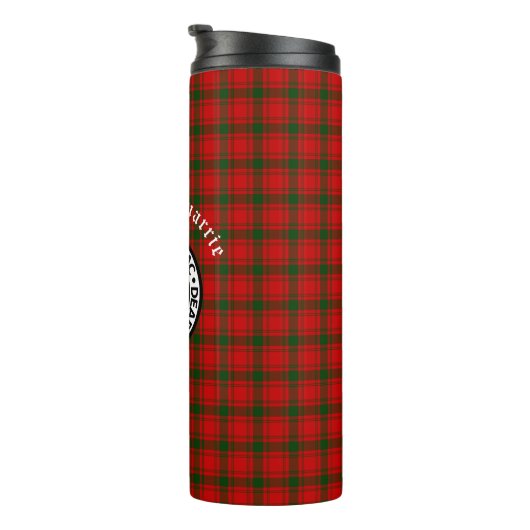 Clan MacQuarrie Tartan en Crest Thermosbeker (Geroteerd rechts)
