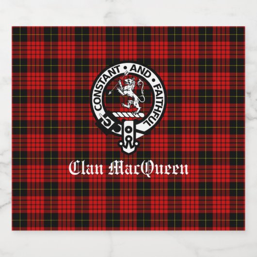 Clan MacQueen Crest Badge & Tartan Bottle Label Bier Etiket (Enkel label)