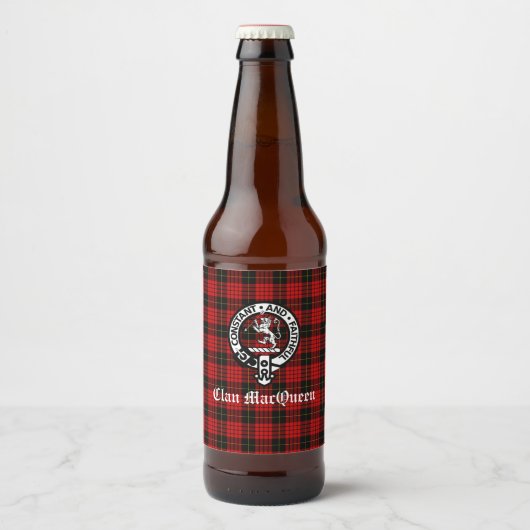 Clan MacQueen Crest Badge & Tartan Bottle Label Bier Etiket (Voorkant)