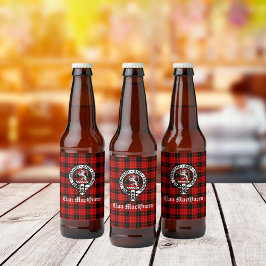 Clan MacQueen Crest Badge & Tartan Bottle Label Bier Etiket