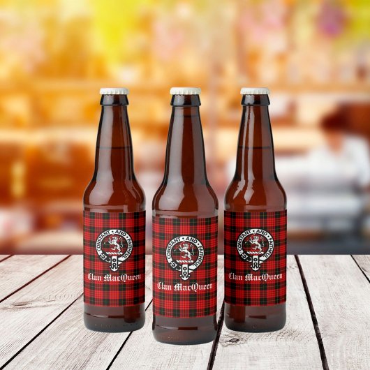 Clan MacQueen Crest Badge & Tartan Bottle Label Bier Etiket