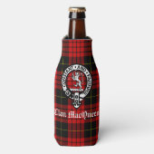 Clan MacQueen Crest Badge & Tartan Flesjeskoeler (Fles Voorkant)