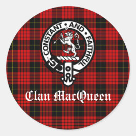 Clan MacQueen Crest Badge & Tartan Ronde Sticker