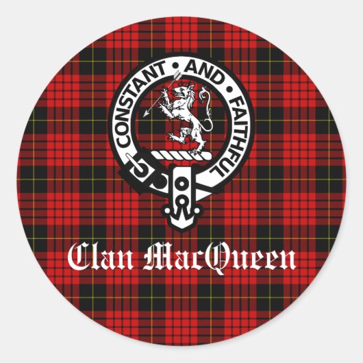 Clan MacQueen Crest Badge & Tartan Ronde Sticker (Voorkant)