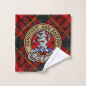 Clan MacQueen Crest boven Tartan Bad Handdoek (Wasdoekje)