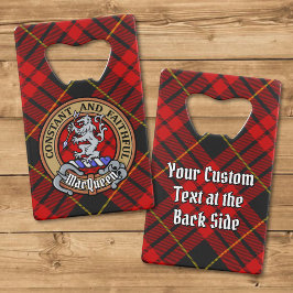 Clan MacQueen Crest boven Tartan Creditkaart Flessenopener