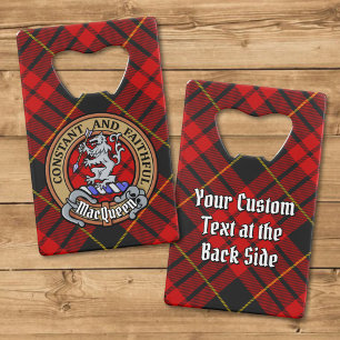 Clan MacQueen Crest boven Tartan Creditkaart Flessenopener