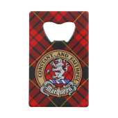 Clan MacQueen Crest boven Tartan Creditkaart Flessenopener (Voorkant)