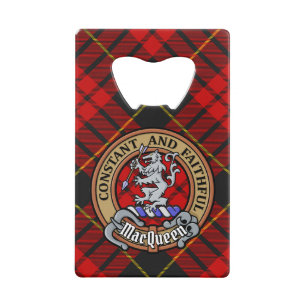 Clan MacQueen Crest boven Tartan Creditkaart Flessenopener