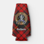 Clan MacQueen Crest boven Tartan Flesjeskoeler (Voorkant)