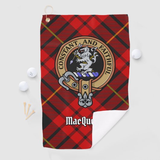 Clan MacQueen Crest boven Tartan Golfhanddoek (Insitu)