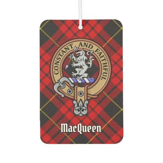 Clan MacQueen Crest boven Tartan Luchtverfrisser (Voorkant)