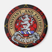 Clan MacQueen Crest boven Tartan Magneet (Voorkant)