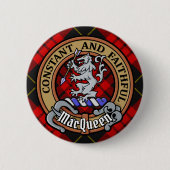 Clan MacQueen Crest boven Tartan Ronde Button 5,7 Cm (Voorkant)