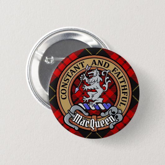 Clan MacQueen Crest boven Tartan Ronde Button 5,7 Cm (Voorkant /achterkant)