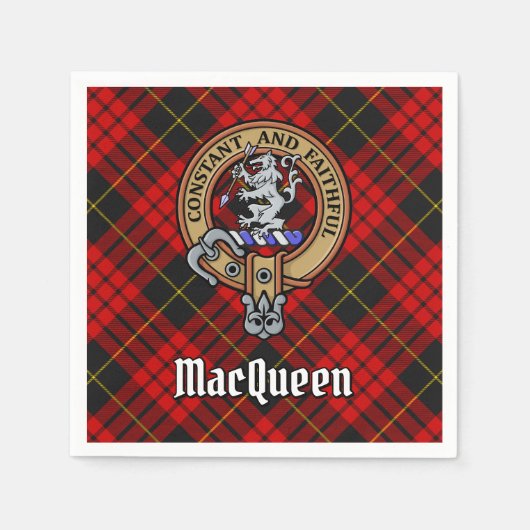 Clan MacQueen Crest boven Tartan Servet (Voorkant)