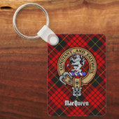Clan MacQueen Crest boven Tartan Sleutelhanger (Voorkant)
