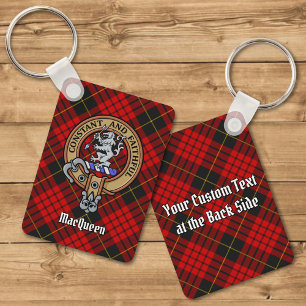 Clan MacQueen Crest boven Tartan Sleutelhanger