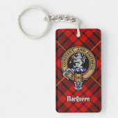 Clan MacQueen Crest boven Tartan Sleutelhanger (Voorkant)
