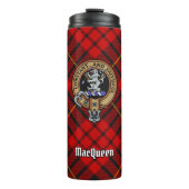 Clan MacQueen Crest boven Tartan Thermosbeker (Voorkant)