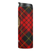 Clan MacQueen Crest boven Tartan Thermosbeker (Geroteerd rechts)