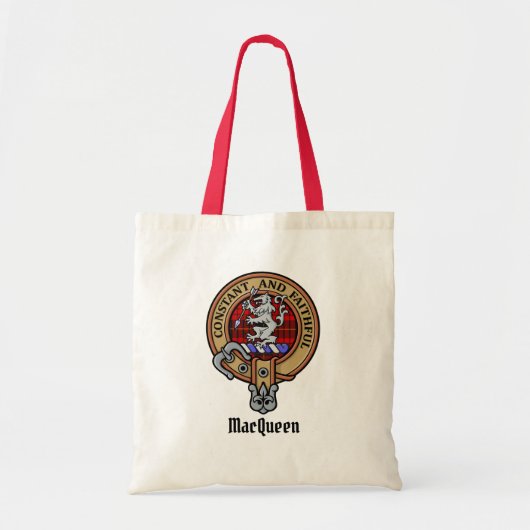 Clan MacQueen Crest boven Tartan Tote Bag (Voorkant)