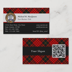 Clan MacQueen Crest boven Tartan Visitekaartje