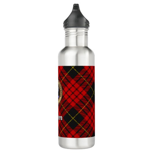 Clan MacQueen Crest boven Tartan Waterfles (Rechts)
