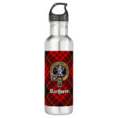 Clan MacQueen Crest boven Tartan Waterfles (Voorkant)
