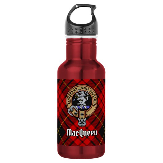 Clan MacQueen Crest over tartan Waterfles (Voorkant)