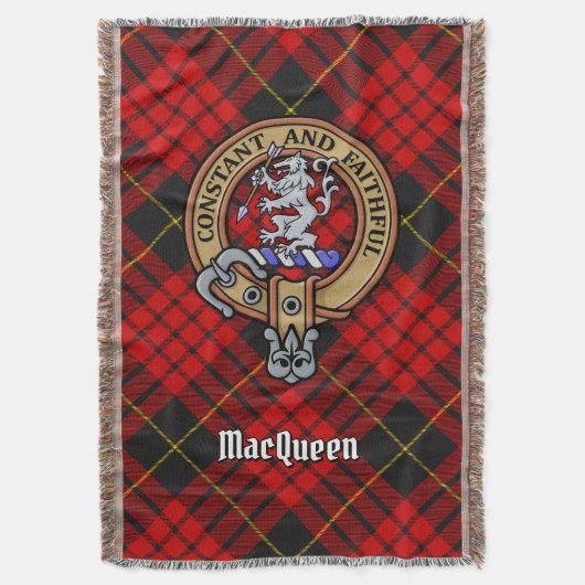 Clan MacQueen Wapen over Tartan Deken (Voorkant Verticaal)