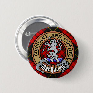 Clan MacQueen Wapen over Tartan Ronde Button 5,7 Cm