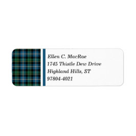 Clan MacRae Helder Blauw en Groen Jacht Tartan Etiket