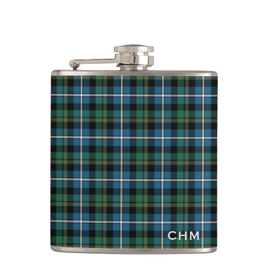 Clan MacRae Jacht Tartan Monogram Heupfles (Voorkant)