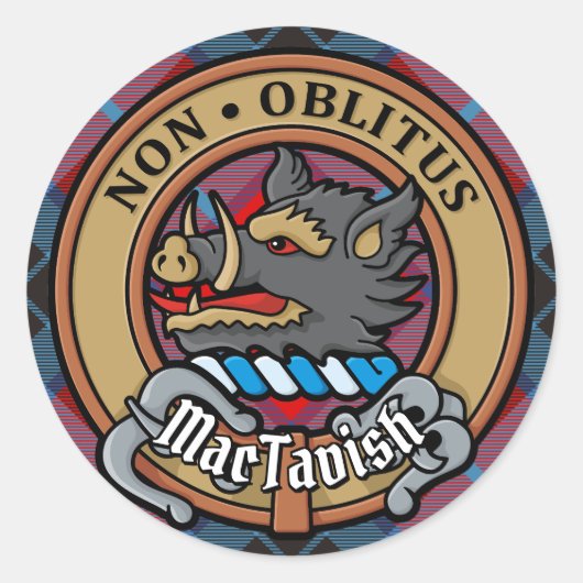 Clan MacTavish Crest over Tartan Ronde Sticker (Voorkant)