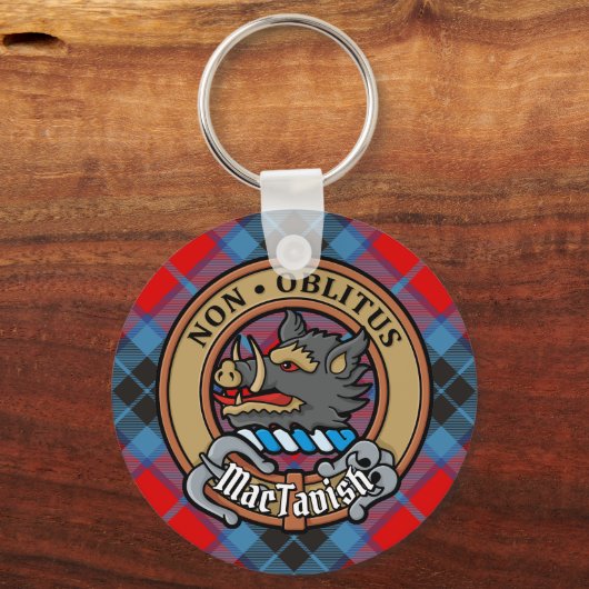 Clan MacTavish Crest over Tartan Sleutelhanger (Voorkant)