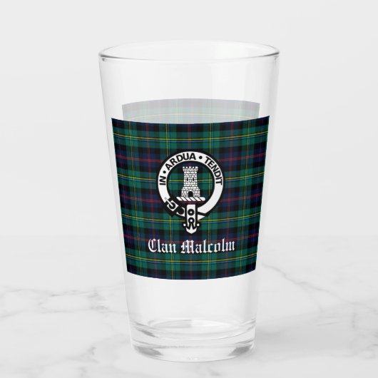 Clan Malcolm Crest Badge en Tartan Glas (Achterkant)