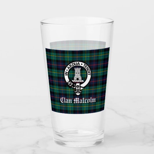 Clan Malcolm Crest Badge en Tartan Glas (Voorkant)