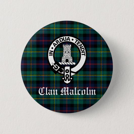 Clan Malcolm Crest Badge en Tartan Ronde Button 5,7 Cm (Voorkant)